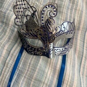 Elegant Blue and Silver Face Mask